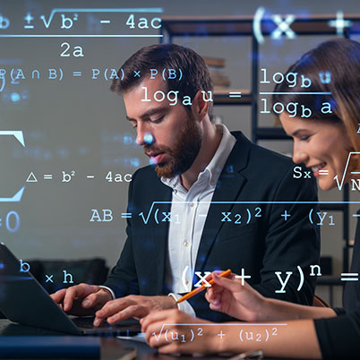 Thoughtful businesspeople working on laptop at office workplace. Concept of team work, business education, internet surfing, brainstorm, project information technology. Education hologram