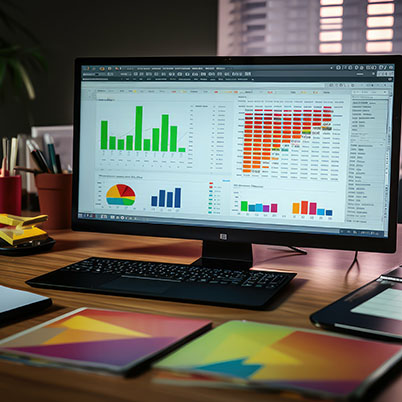 Cells and spreadsheets on a desktop