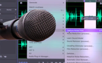 Microphone with Premiere on background