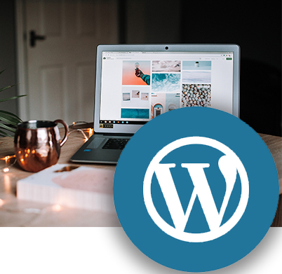 Image of web editing with wordpress portfolio logo on top