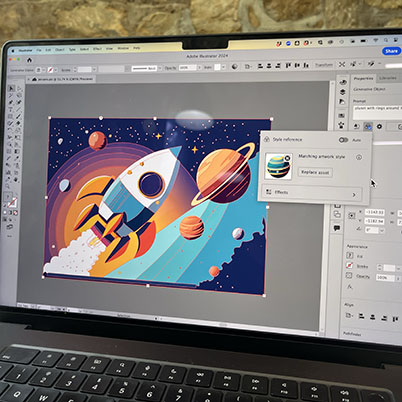 laptop with styles panel showing how reference assets are used