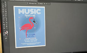 Image of laptop with Illustrator open featuring contextual task bar