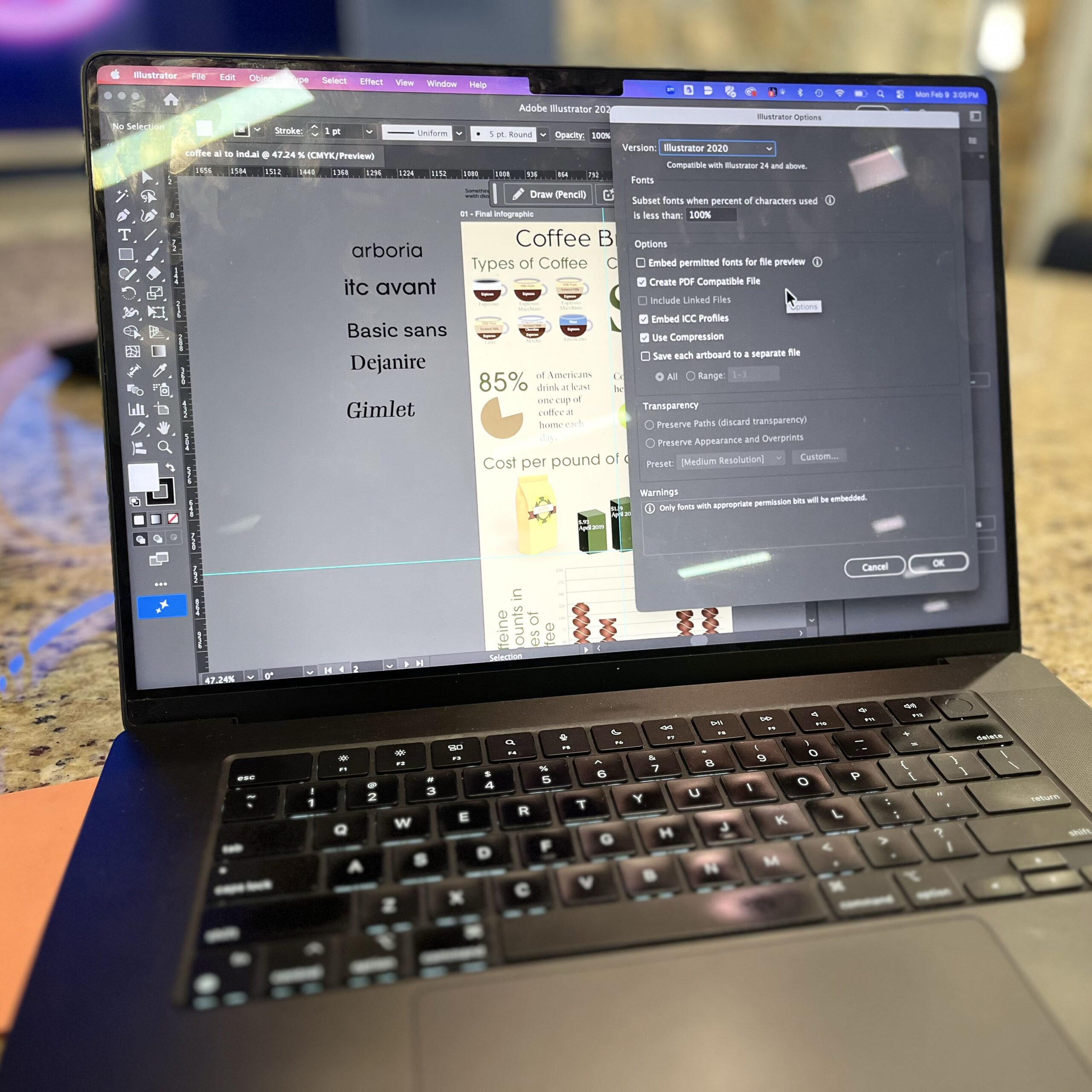 Image of laptop with file ready to convert to InDesign