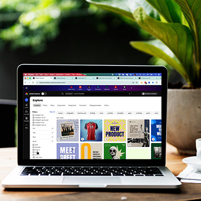 Laptop with express templates on the screen